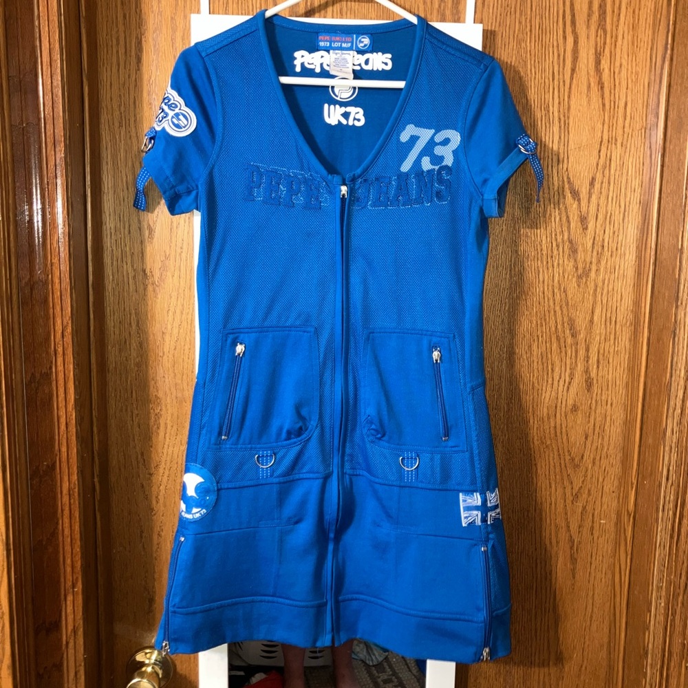 Pepe Sporty Royal Blue Zip-Up Dress sz mediun